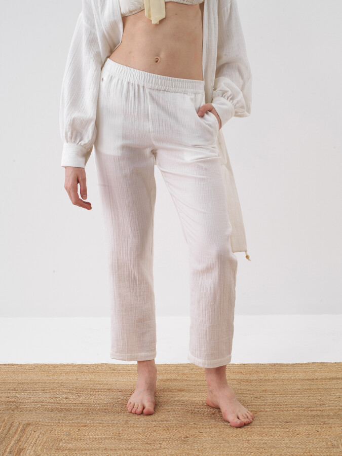 White Oversize Cotton Trousers - 1