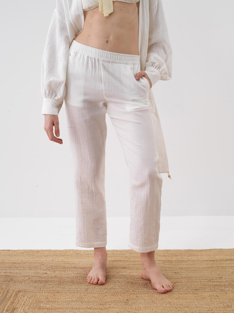 White Oversize Cotton Trousers - 1