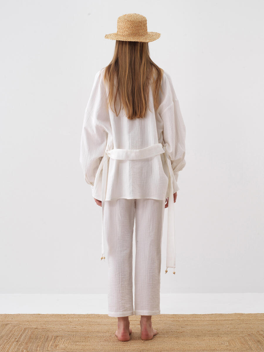 White Oversize Cotton Trousers - 4