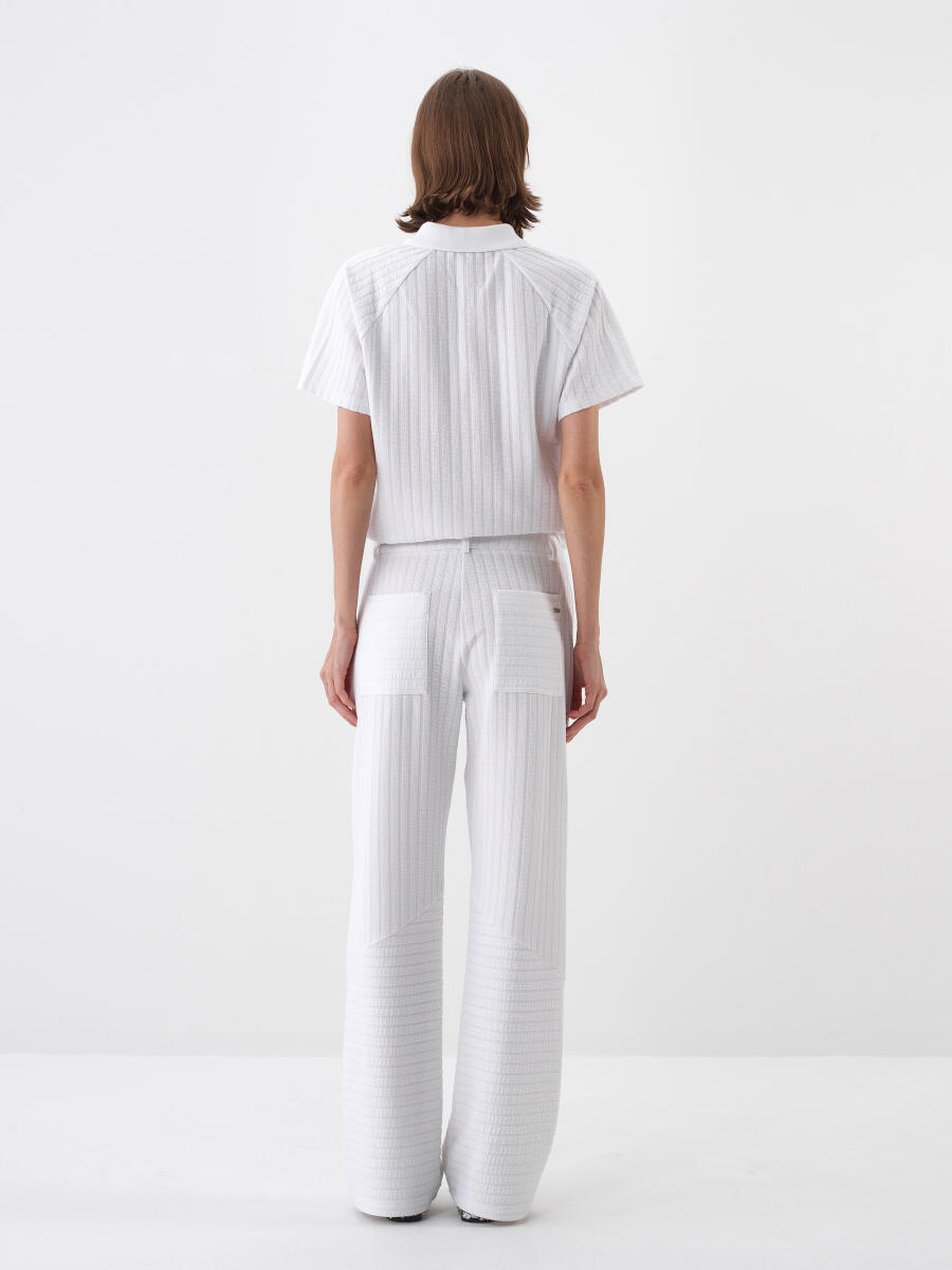 White Oversize Cotton Trousers - 4