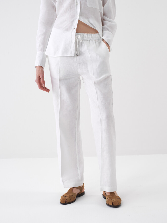 White Oversize Linen Trousers