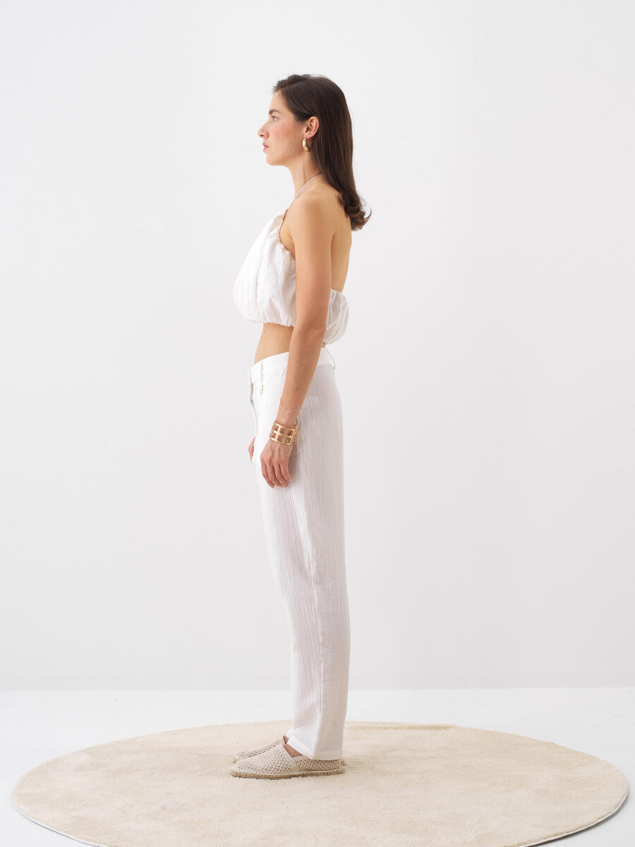 White Regular Fit Cotton Trousers - 2