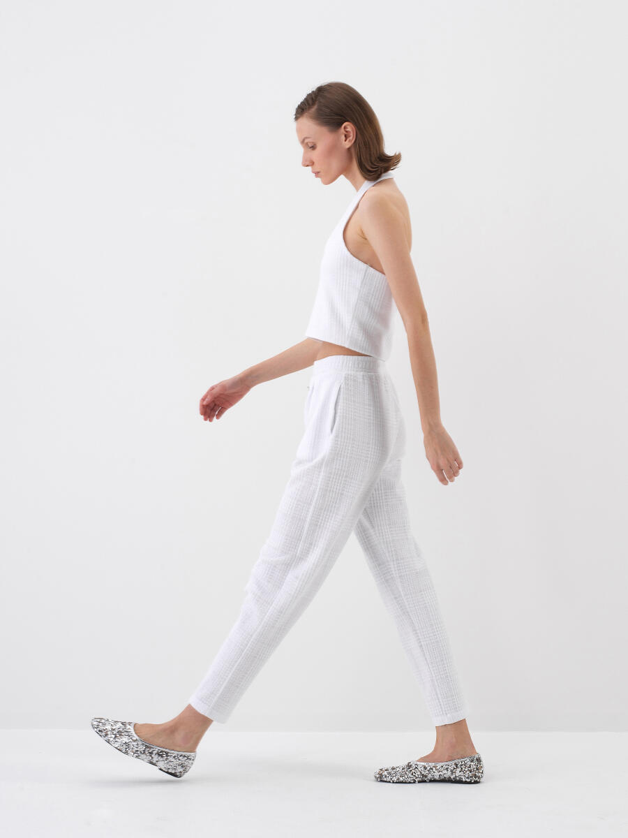 White Regular Fit Cotton Trousers - 2