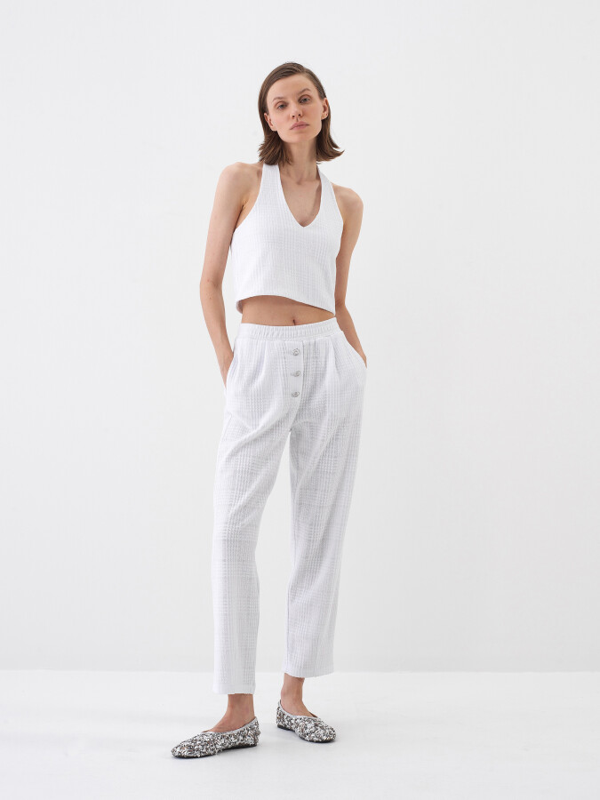 White Regular Fit Cotton Trousers - 5
