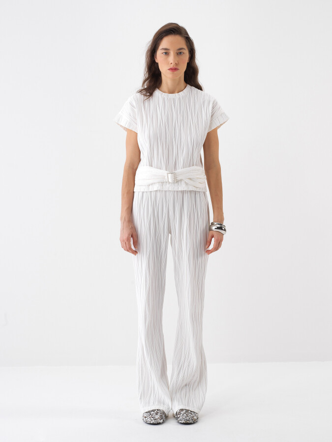 White Regular Fit Trousers - 4