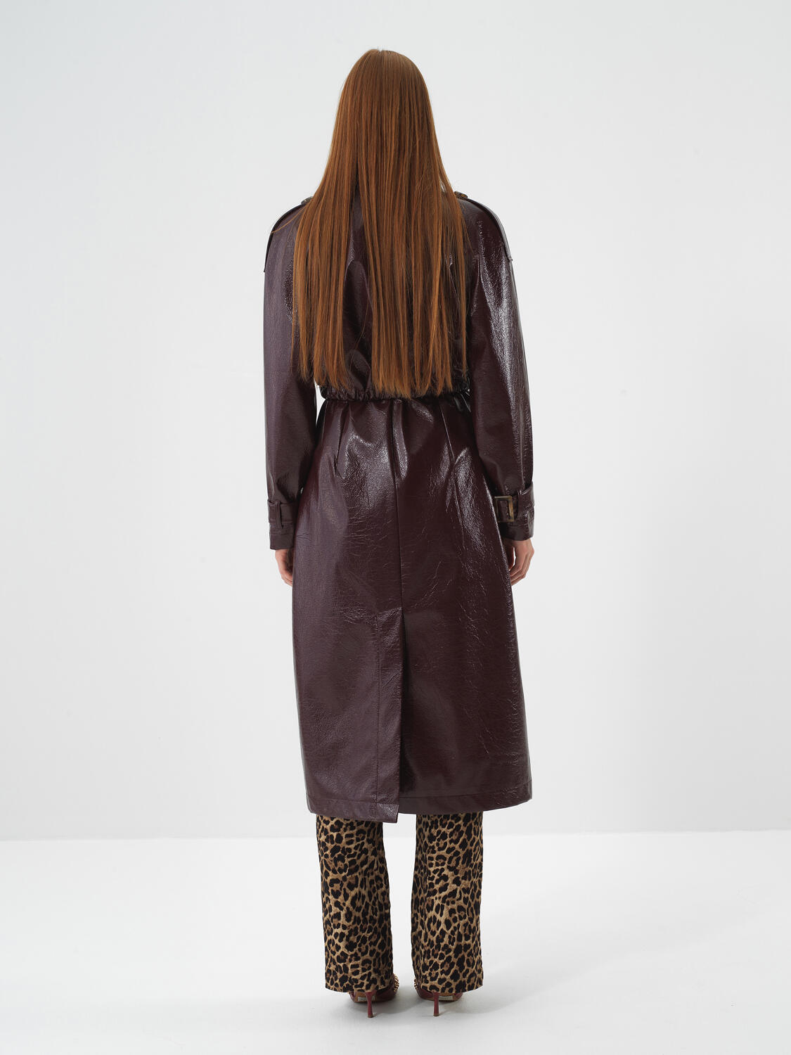 Burgundy Leather Look Regular Fit Raincoat - 7