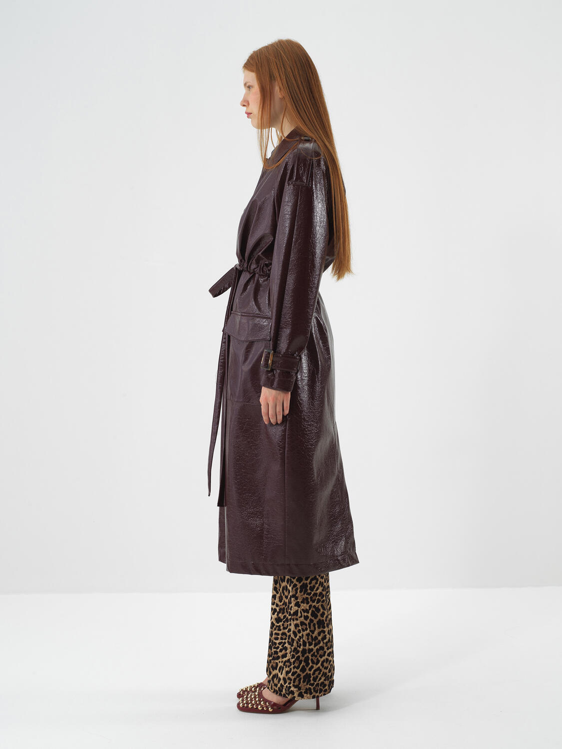 Burgundy Leather Look Regular Fit Raincoat - 6