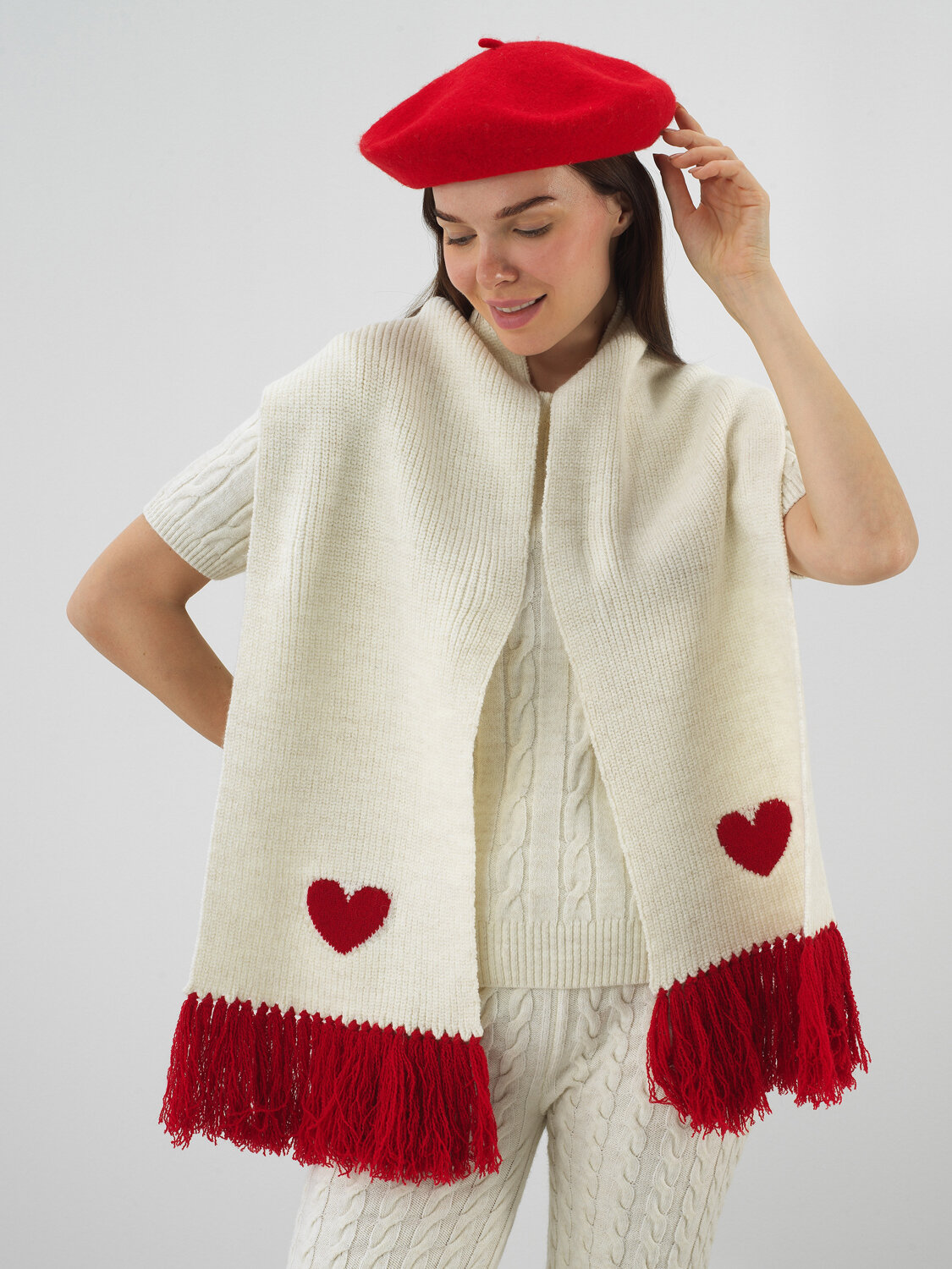 Ecru Natural Wool Textured Standard Fit Scarf - Xint