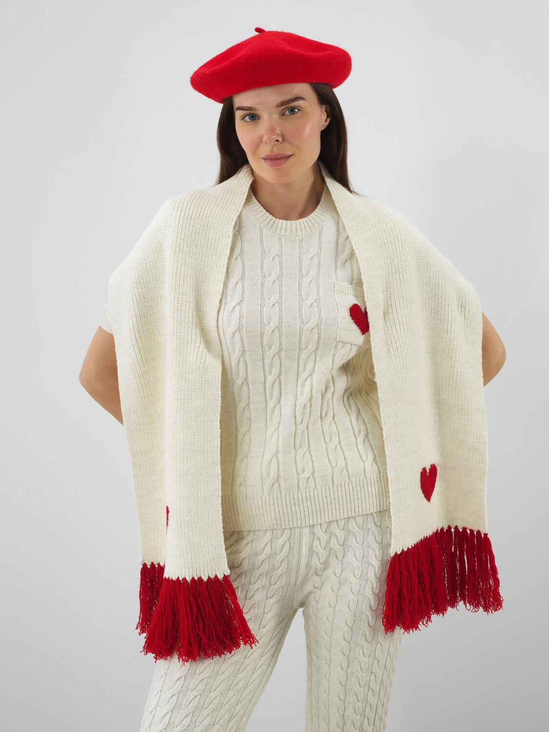 Ecru Natural Wool Textured Standard Fit Scarf - 3