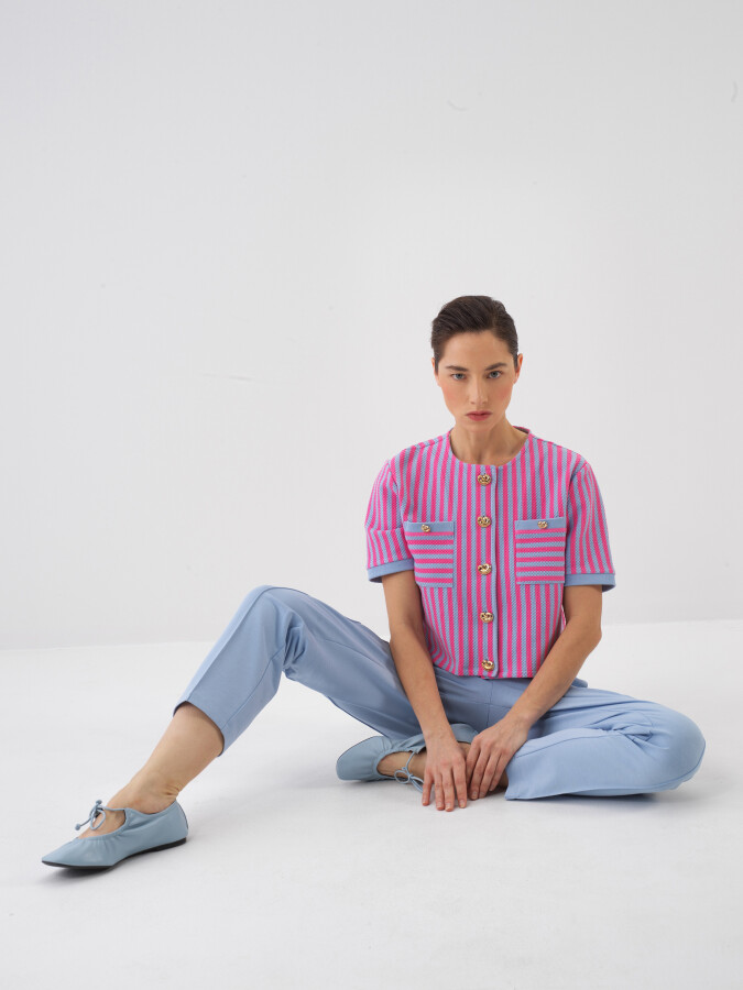 Blue Regular Fit Cotton Cardigan - 1