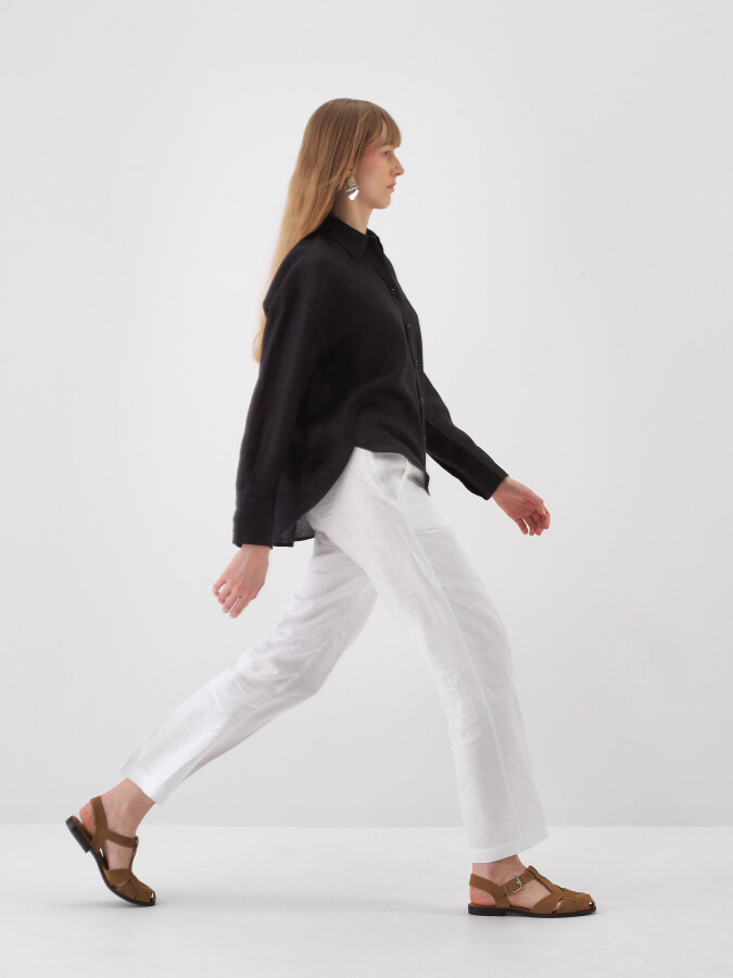 Black Oversize Linen Shirt - 3