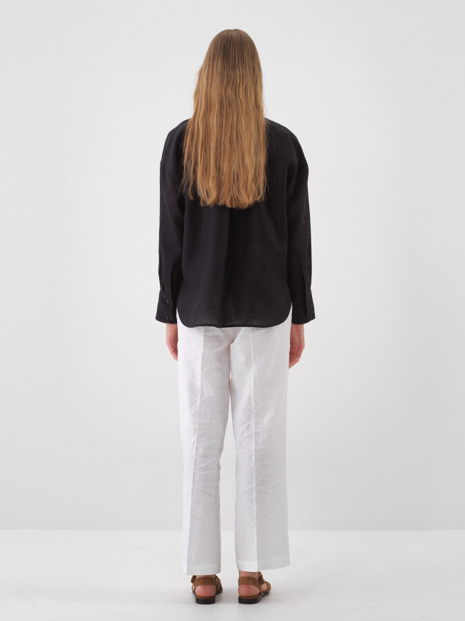 Black Oversize Linen Shirt - 5