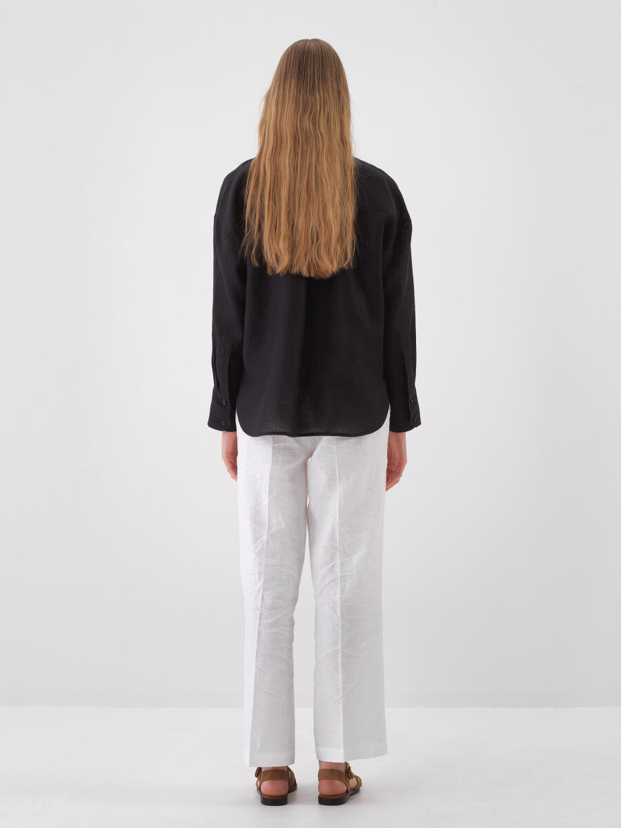 Black Oversize Linen Shirt - 5