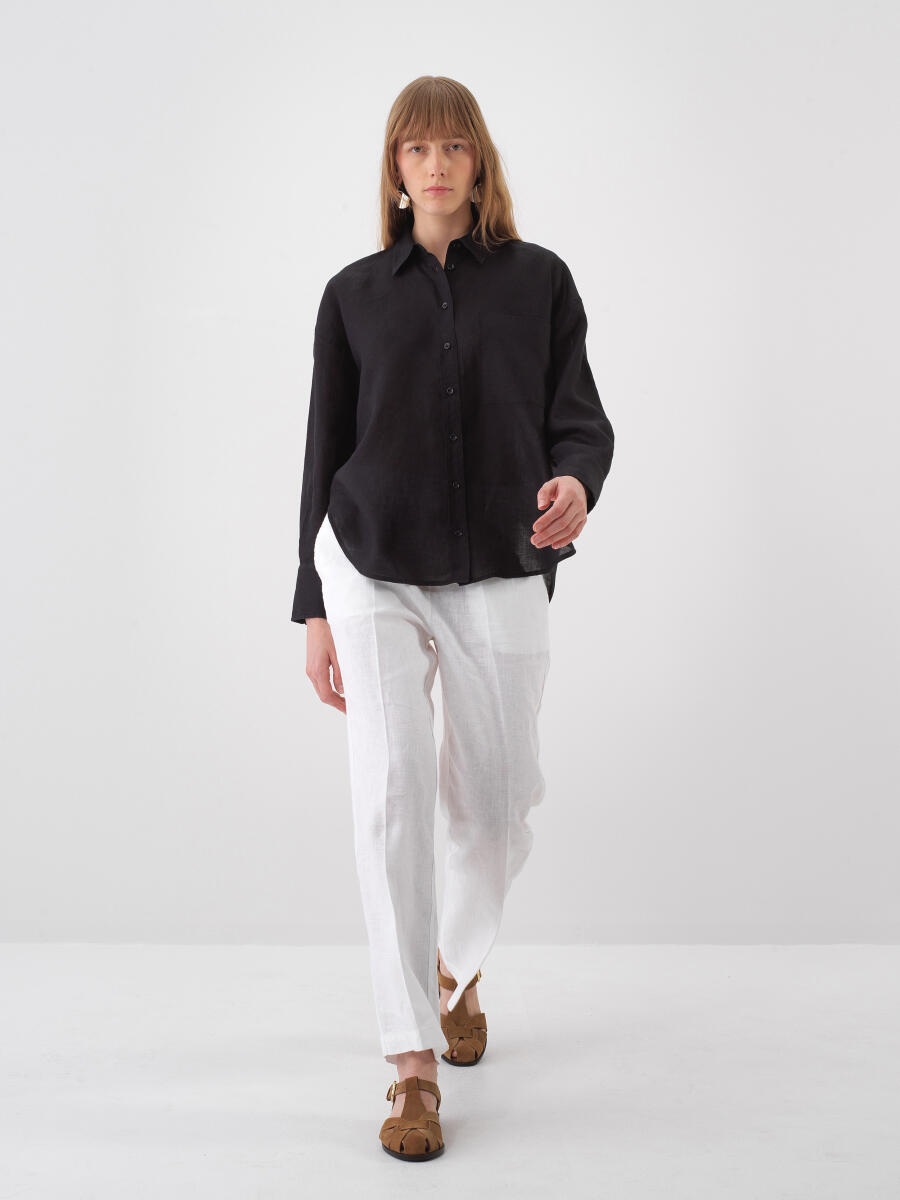 Black Oversize Linen Shirt - 2