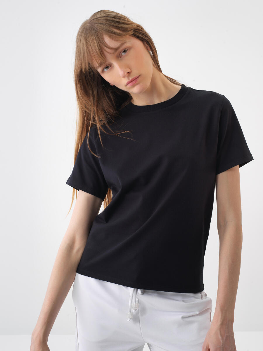 Black Regular Fit Cotton T-Shirt - 1