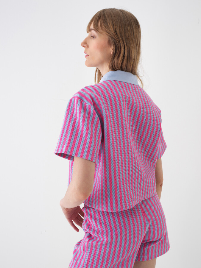 Blue Oversize Cotton T-Shirt - 4