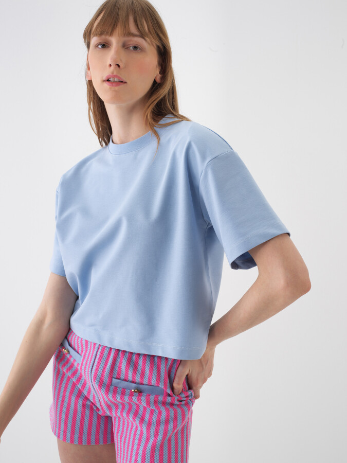 Blue Oversize Cotton T-Shirt - 1