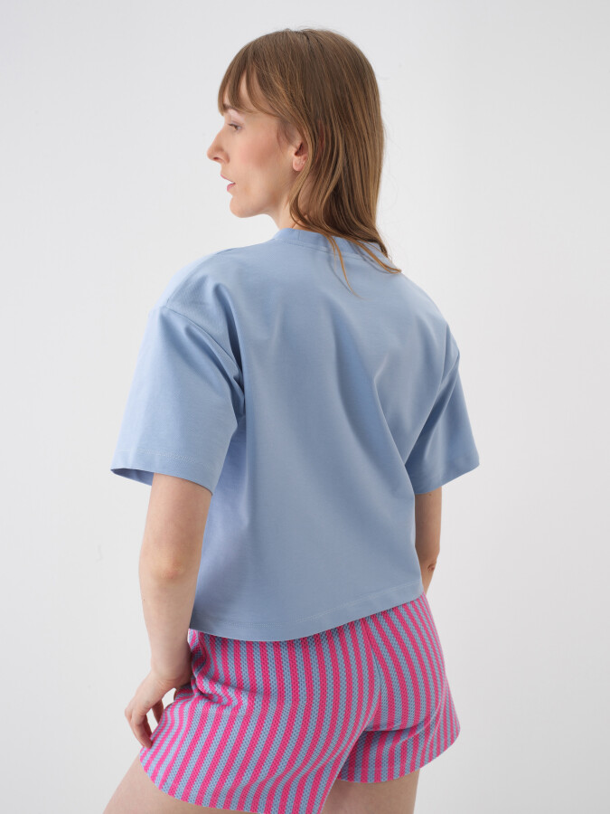 Blue Oversize Cotton T-Shirt - 3