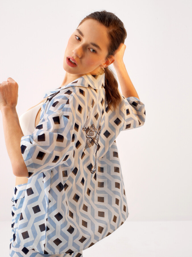 Blue Oversize Cotton Shirt - 3