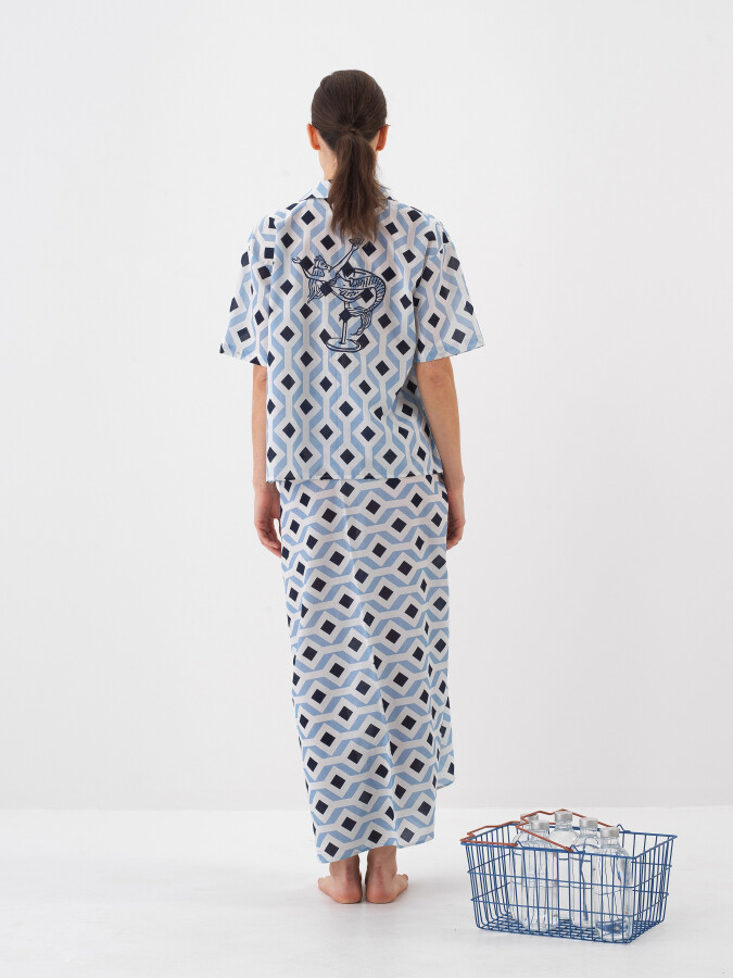 Blue Oversize Cotton Shirt - 4