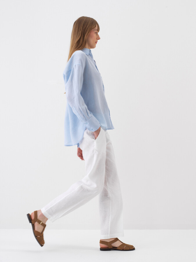 Blue Oversize Linen Shirt - 3