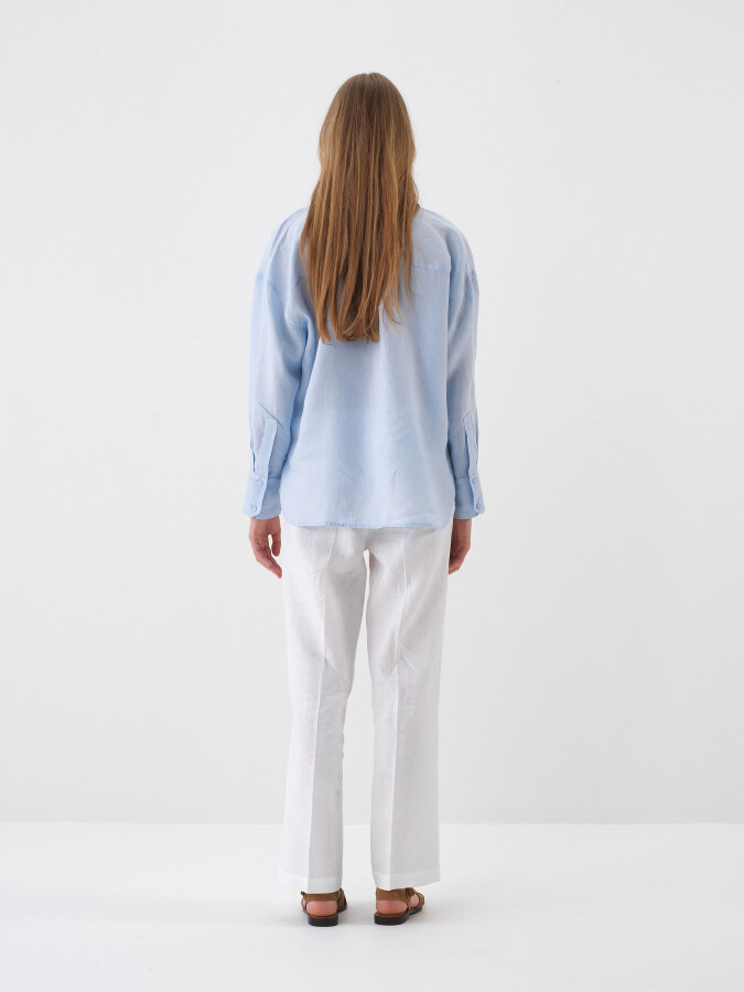 Blue Oversize Linen Shirt - 5