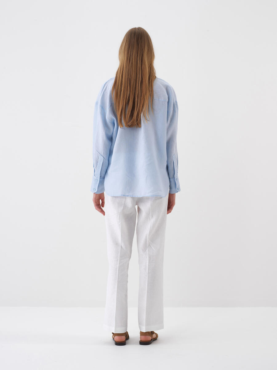 Blue Oversize Linen Shirt - 5