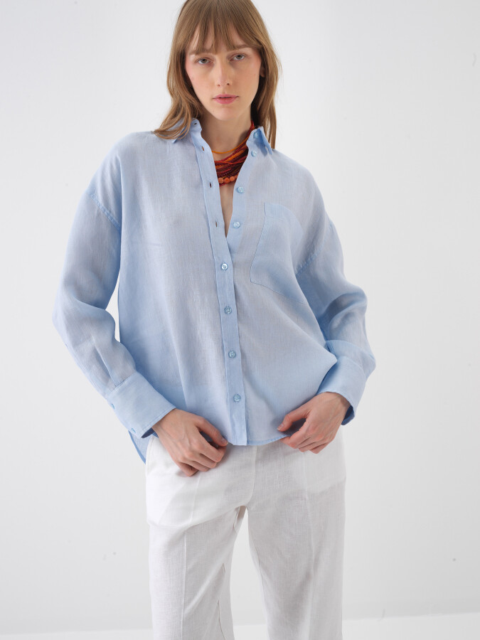 Blue Oversize Linen Shirt