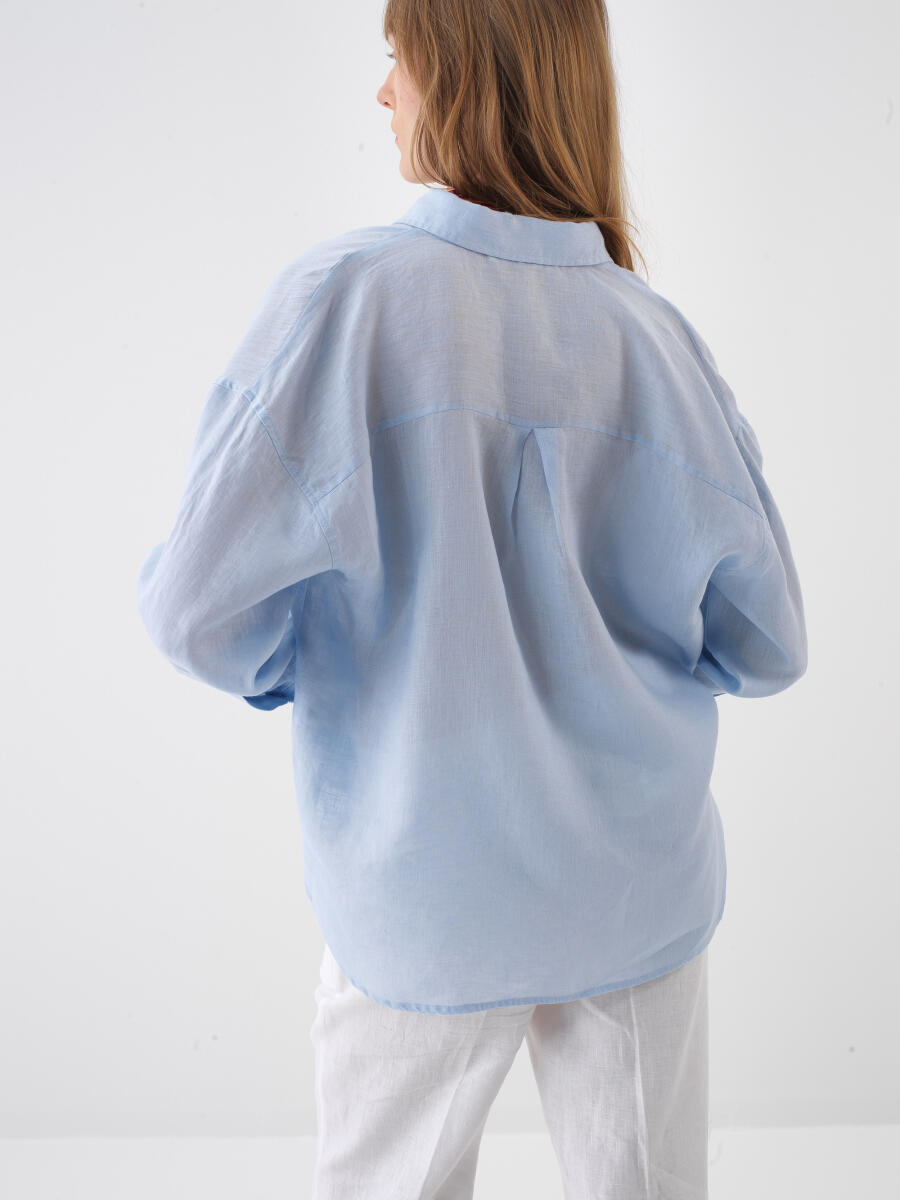 Blue Oversize Linen Shirt - 4