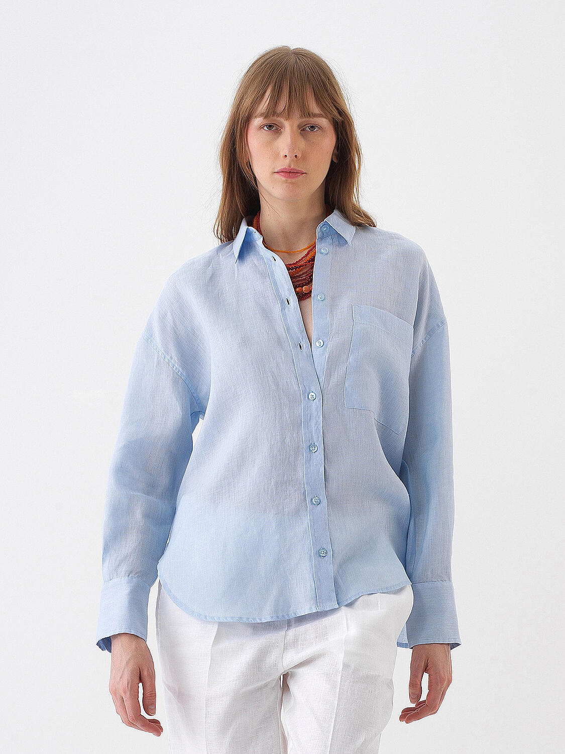 Blue Oversize Linen Shirt - 1