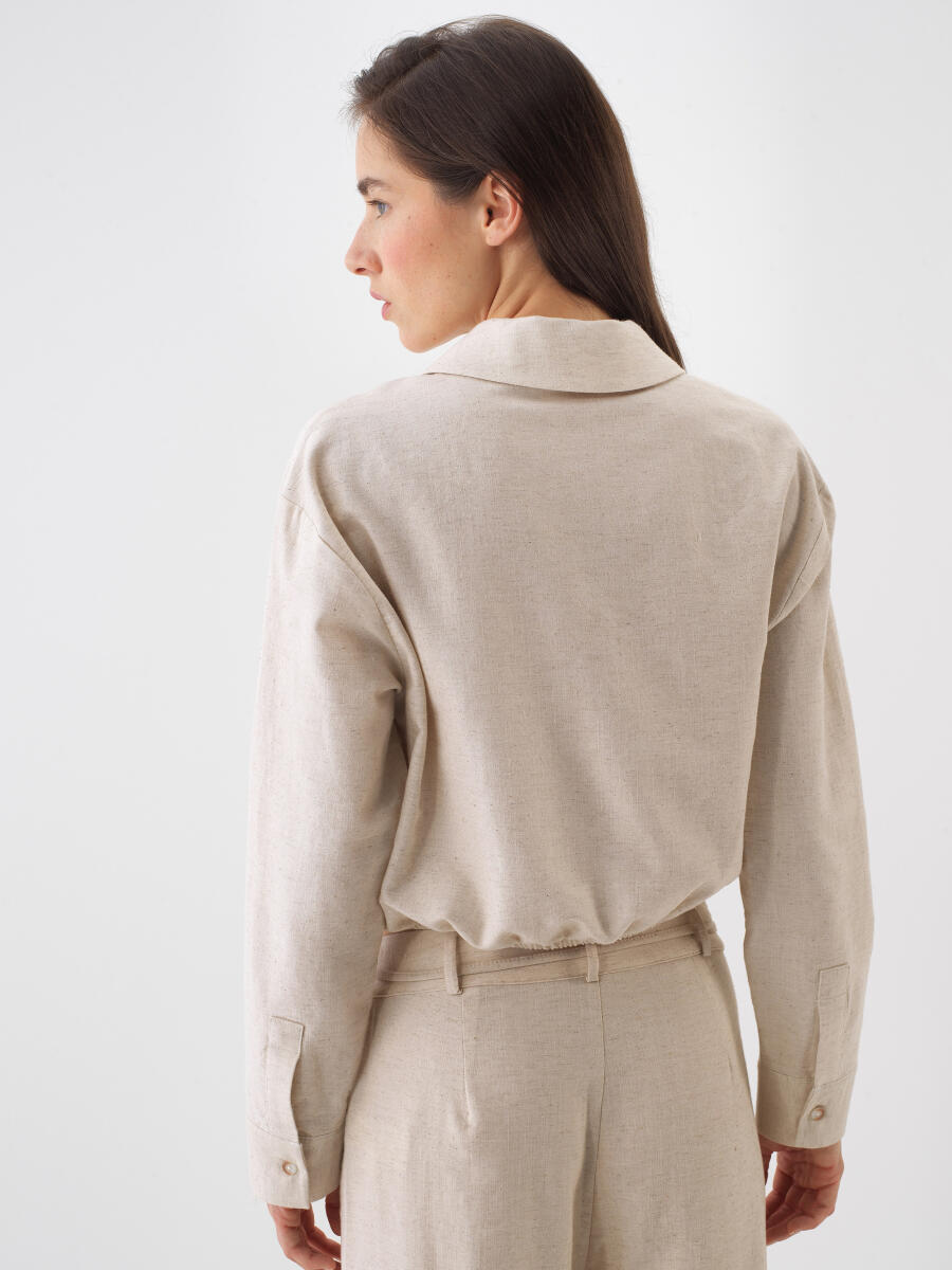 Natural Oversize Linen Shirt - 4