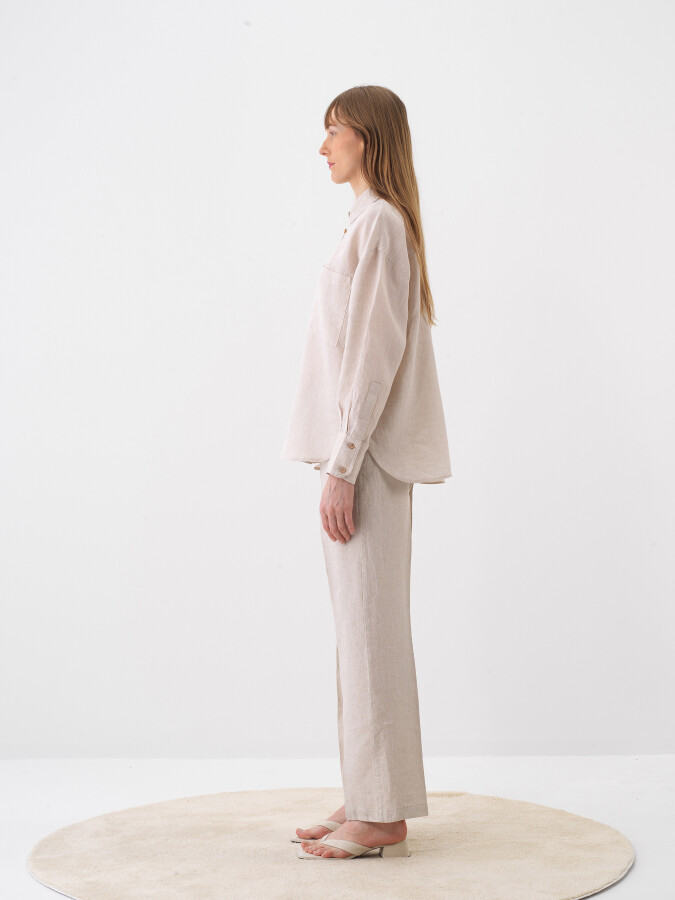 Natural Oversize Linen Shirt - 3