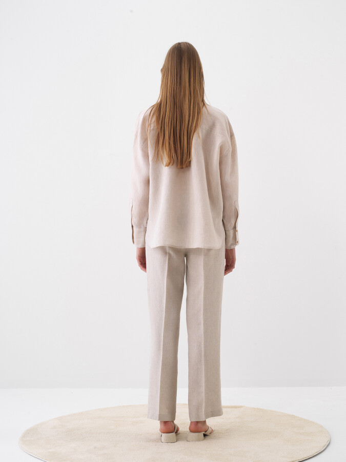 Natural Oversize Linen Shirt - 5