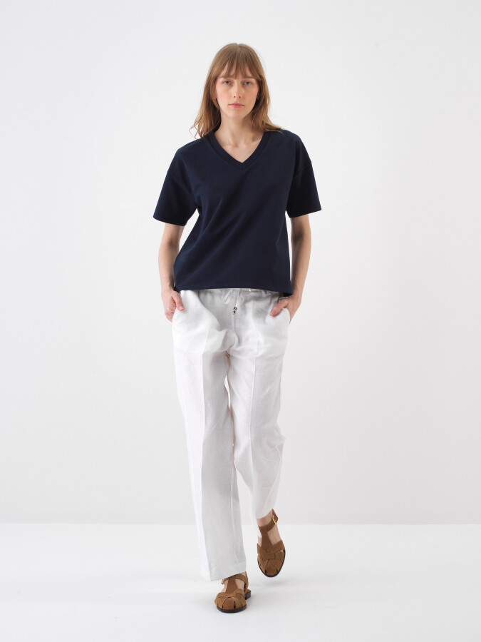 Navy Blue Oversize Cotton T-Shirt - 2