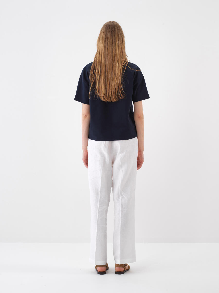 Navy Blue Oversize Cotton T-Shirt - 4