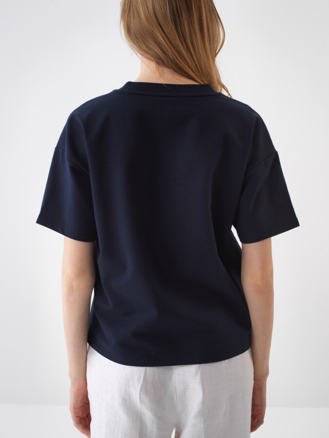 Navy Blue Oversize Cotton T-Shirt - 3