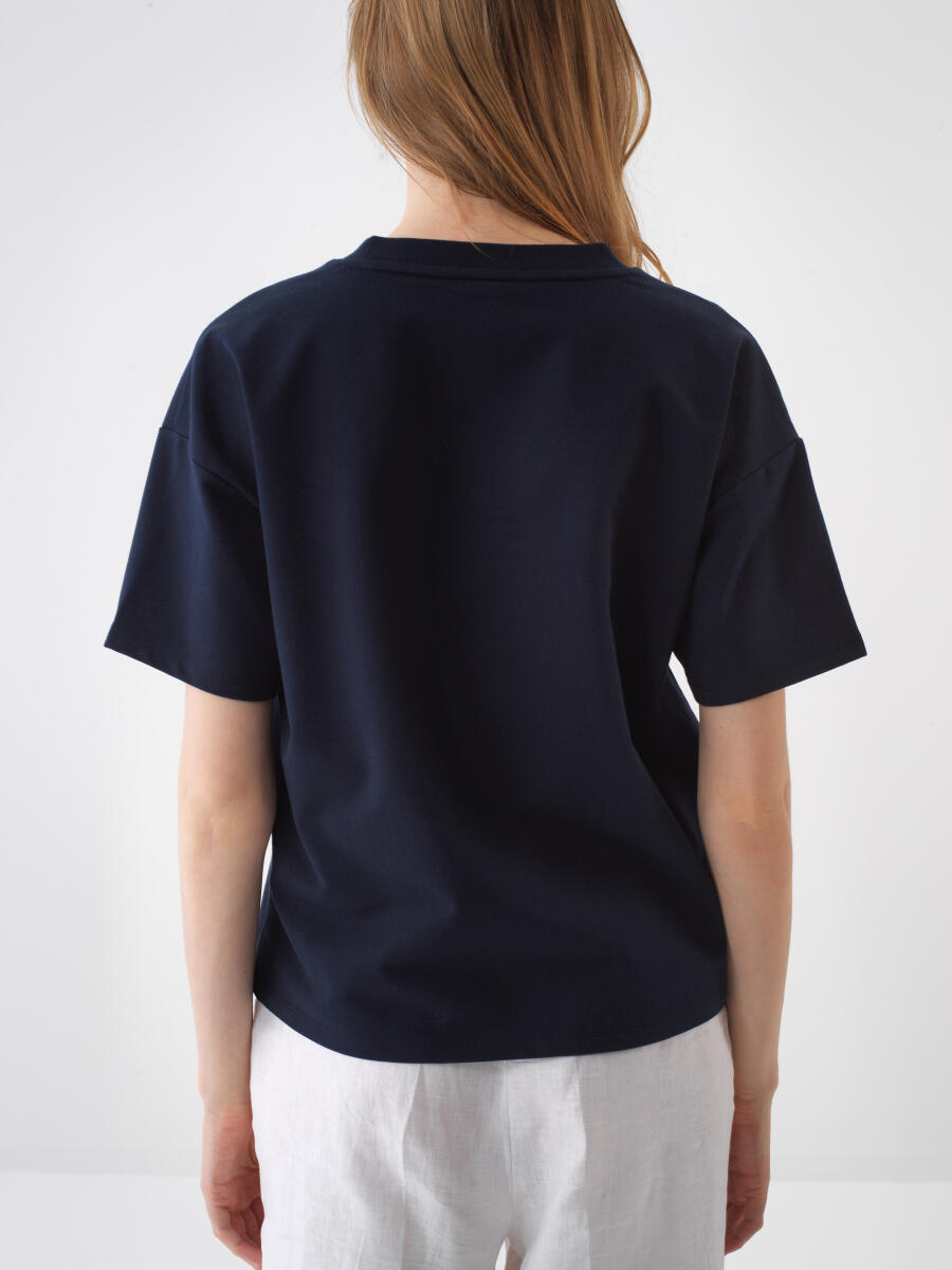 Navy Blue Oversize Cotton T-Shirt - 3