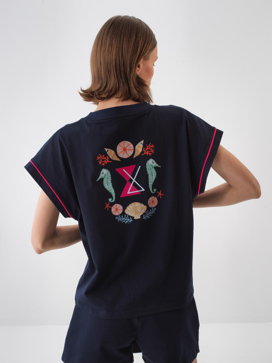 Navy Blue Oversize Cotton T-Shirt - 3