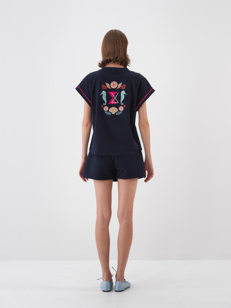 Navy Blue Oversize Cotton T-Shirt - 5