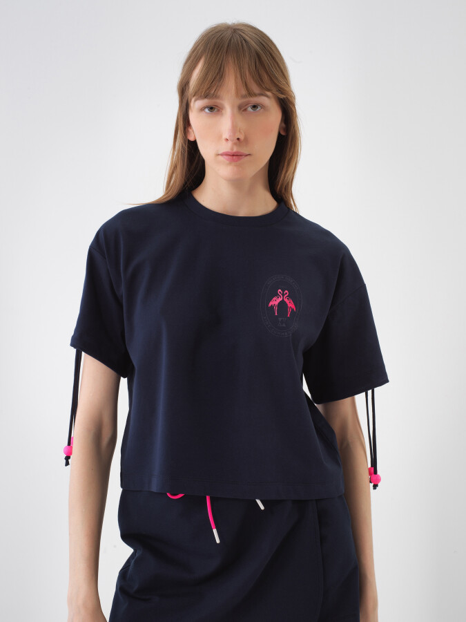 Navy Blue Oversize Cotton T-Shirt - 1