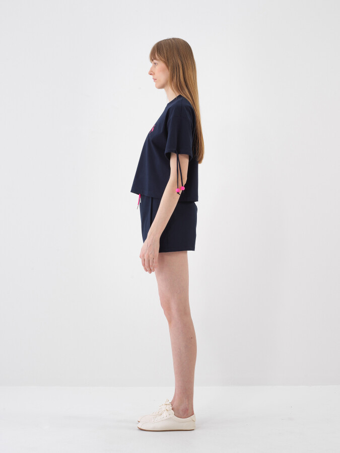 Navy Blue Oversize Cotton T-Shirt - 4