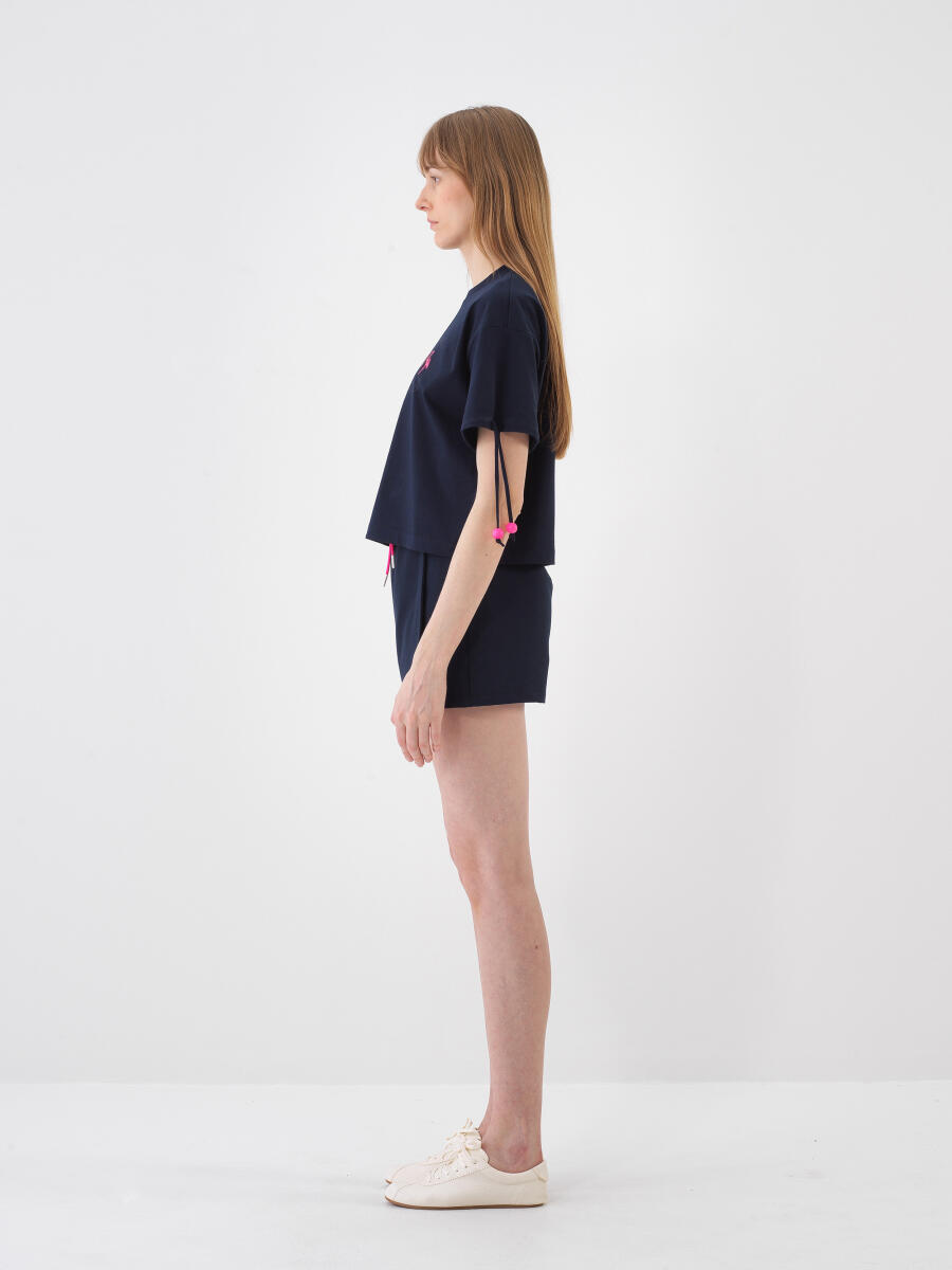 Navy Blue Oversize Cotton T-Shirt - 4