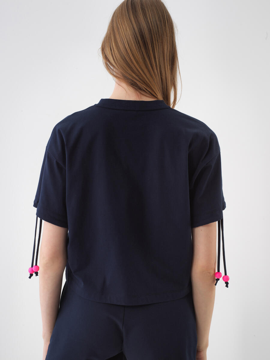 Navy Blue Oversize Cotton T-Shirt - 5