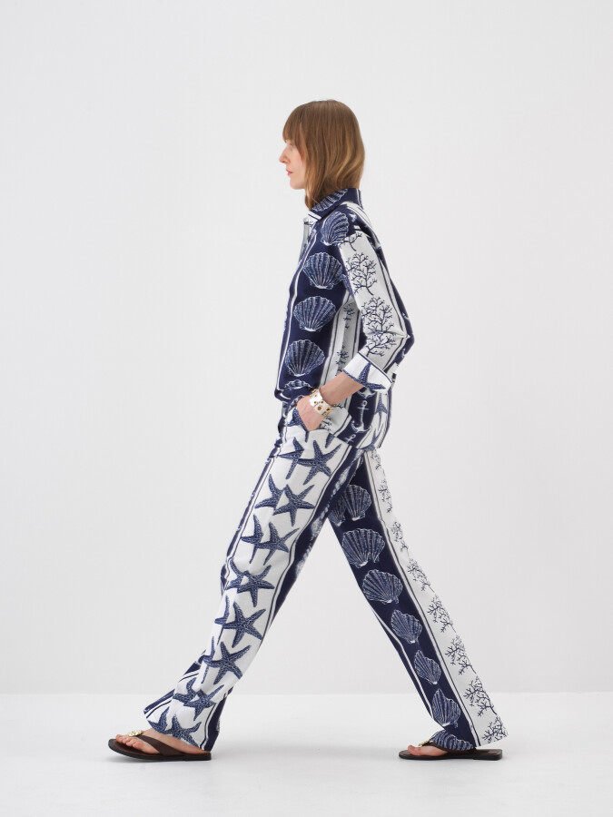 Navy Blue Oversize Linen Shirt - 3