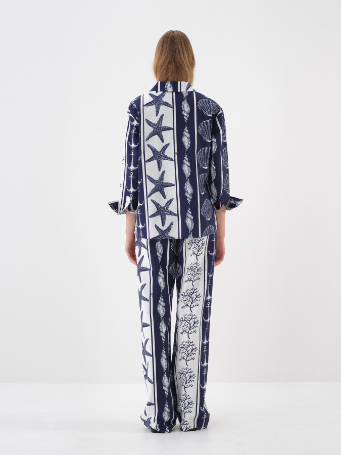 Navy Blue Oversize Linen Shirt - 5