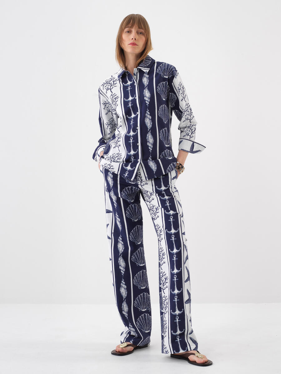 Navy Blue Oversize Linen Shirt - 2