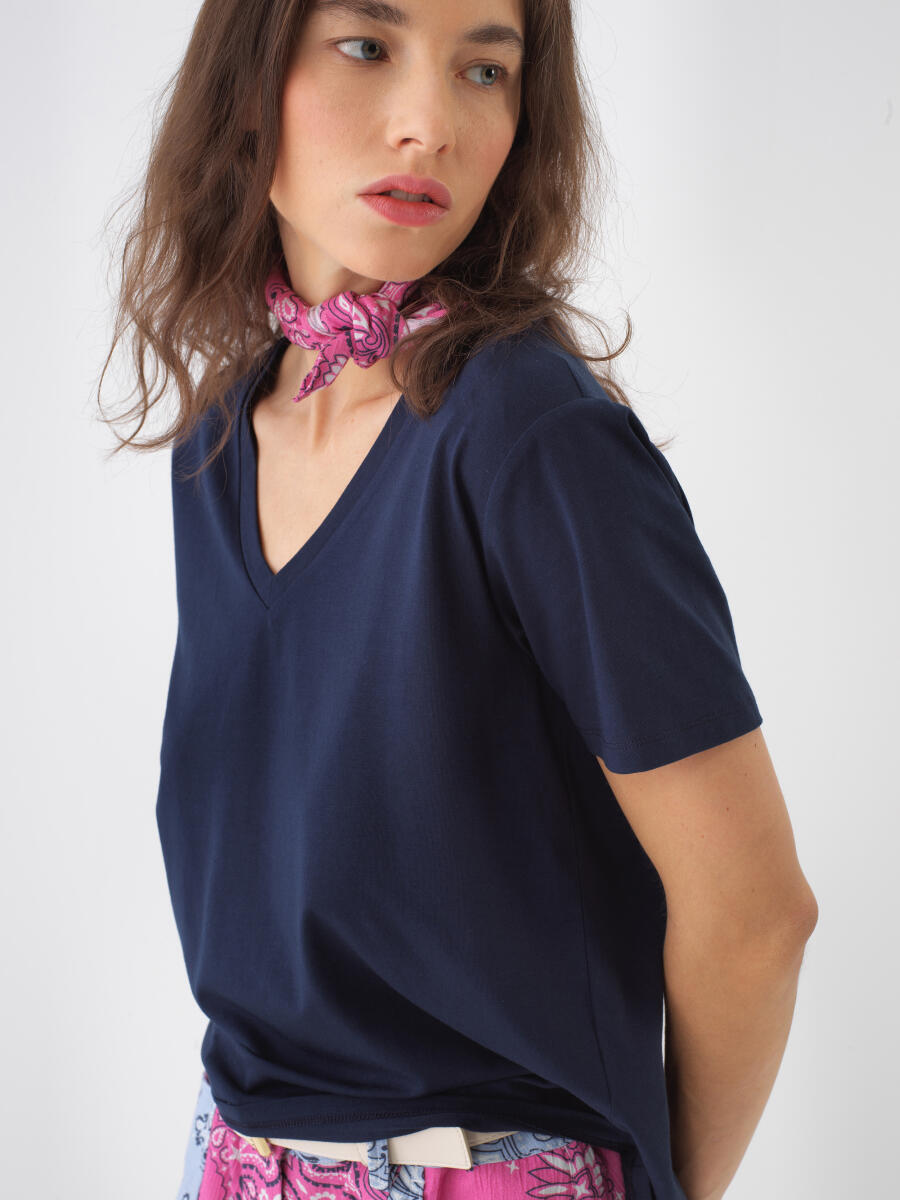 Navy Blue Regular Fit Cotton T-Shirt - 1