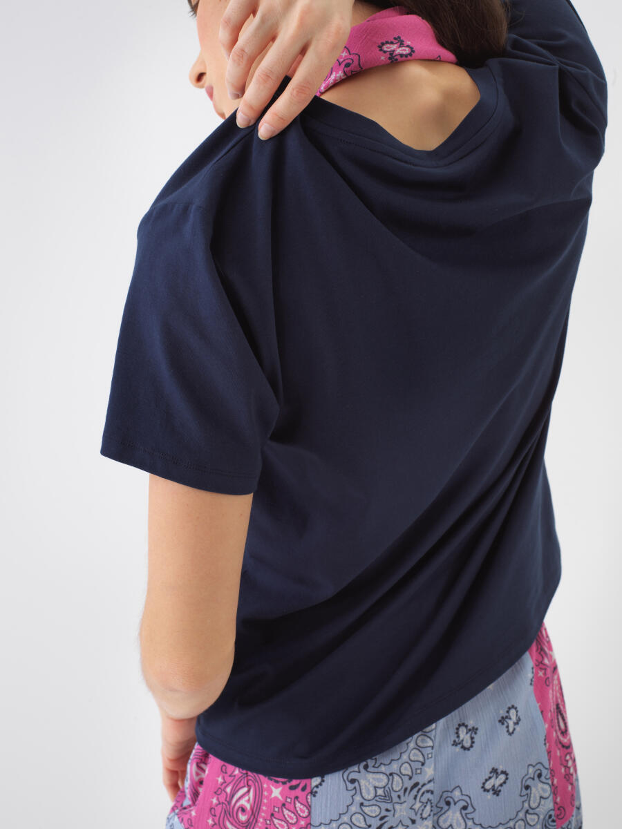 Navy Blue Regular Fit Cotton T-Shirt - 4