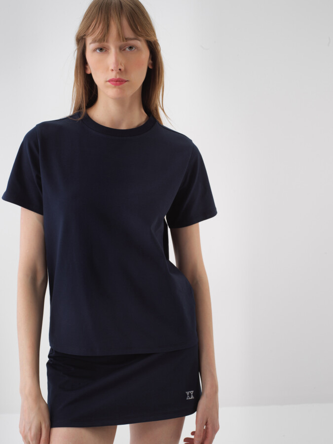 Navy Blue Regular Fit Cotton T-Shirt 