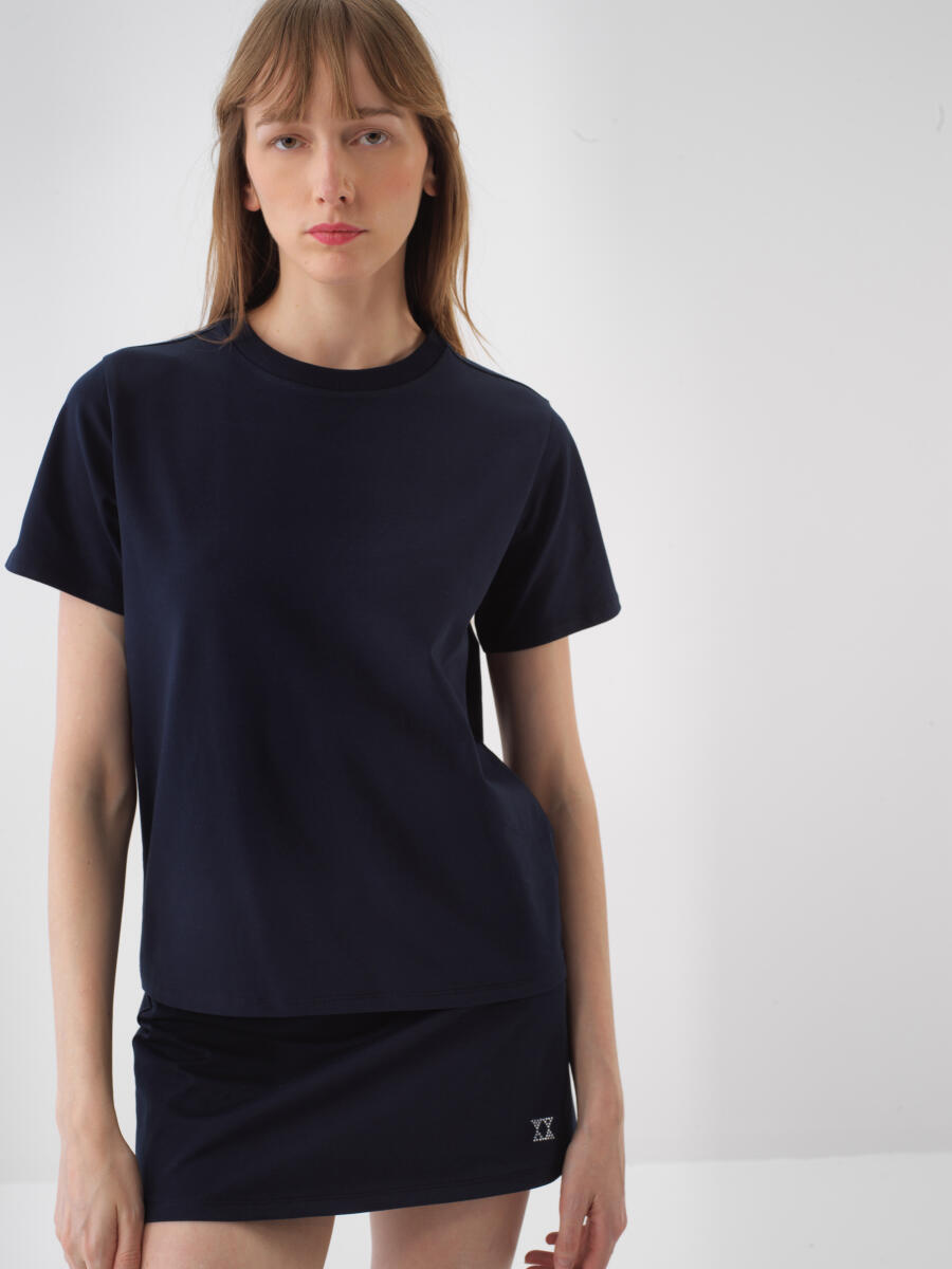 Navy Blue Regular Fit Cotton T-Shirt - 1